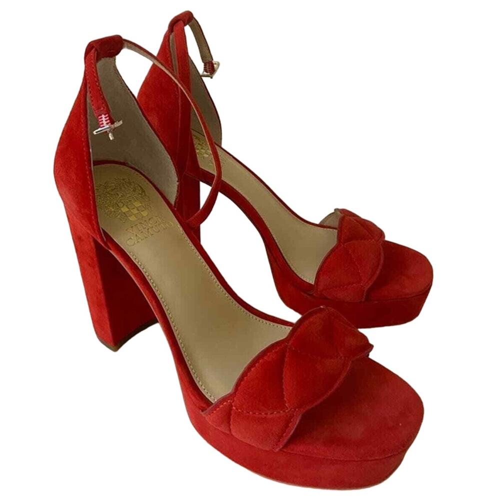 Vince Camuto Red Leather Ankle Strap High Heels Size 8